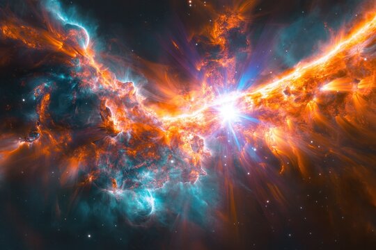 A vibrant view of the sun in space emitting radiant solar flares, surrounded by a dark, starless background.