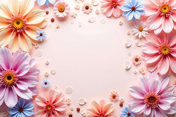 Fototapeta premium Elegant 3D Floral Border with Soft Pastel Flowers on Light Background