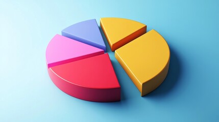 Obraz premium A D pie chart featuring sharp, clean divisions, with each segment in a bright, easy-to-read color for presentation.