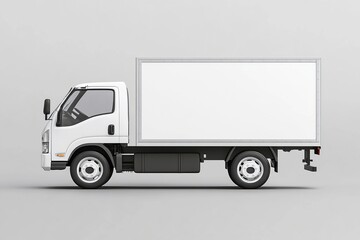 White delivery truck parked on a neutral background, showcasing its spacious cargo area for transport