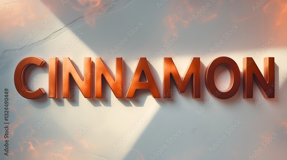 Poster cinnamon text displayed with shadows against a wall illuminated by soft light