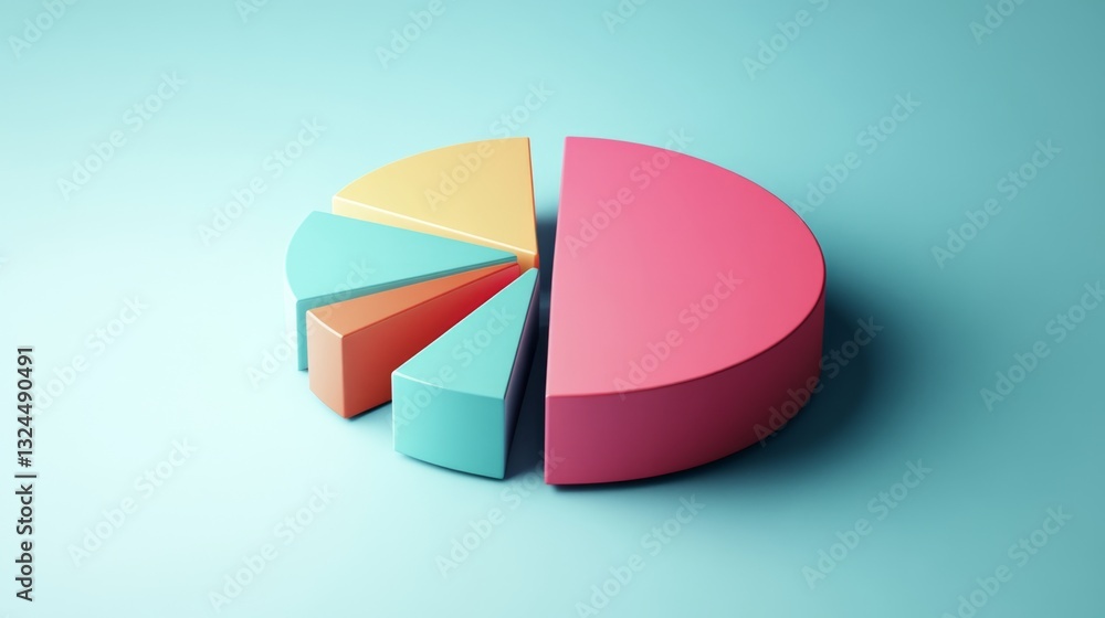 Poster a minimalist d pie chart with clearly labeled segments, allowing for easy interpretation in a busine