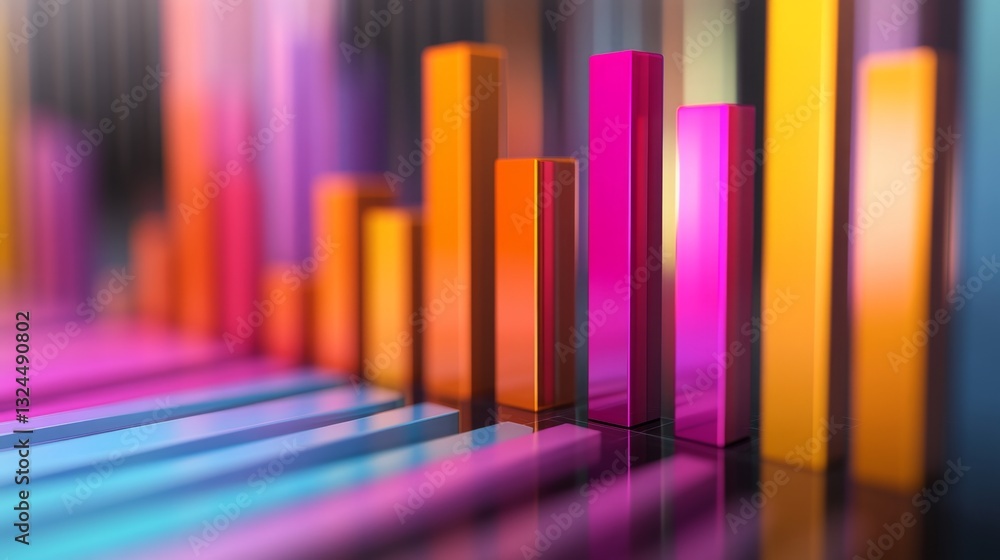 Poster a vibrant d bar graph with a straightforward design, showing clear data points for business or educa