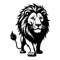 Elegant Lion Full Body Stance Majestic Look Black and White Outline Line Art Drawing Mascot Logo