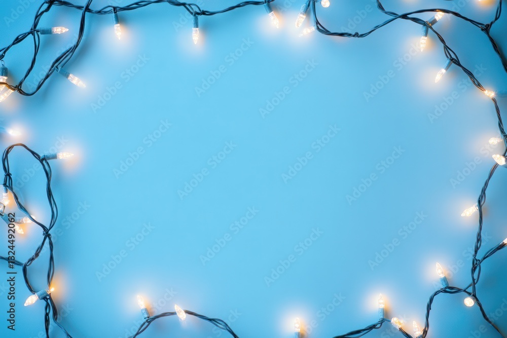 Poster christmas string lights with a soft glowing effect arranged in a circular pattern over a tranquil bl