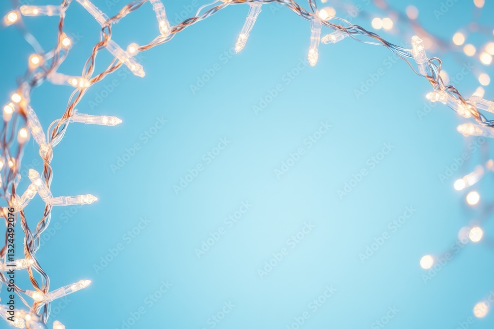 Poster christmas string lights with a soft glowing effect arranged in a circular pattern over a tranquil bl