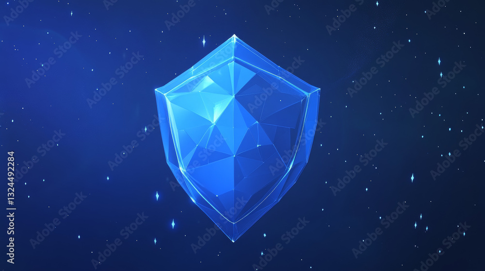 Poster shield. abstract wireframe vector illustration on dark blue. protect and security of safe concept. l