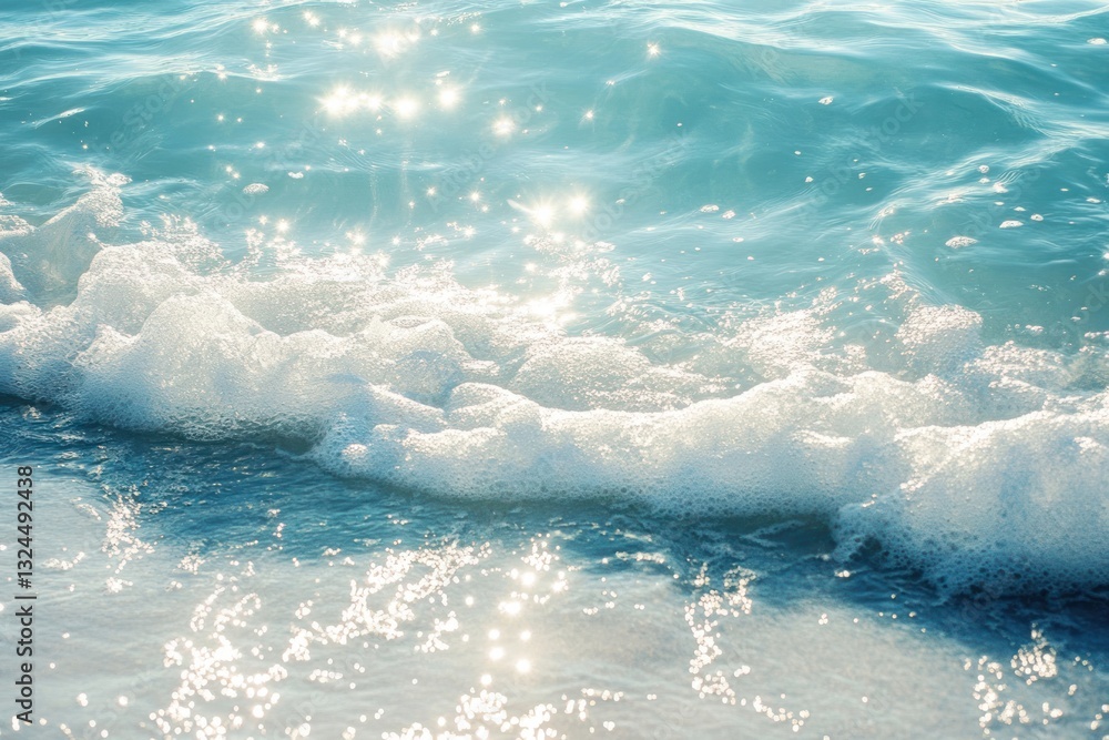 Poster clear aqua water with flowing wave patterns and sparkling highlights from sunlight, accented by patc