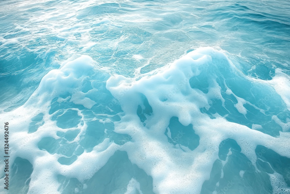 Poster clear aqua water with flowing wave patterns and sparkling highlights from sunlight, accented by patc