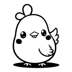 Fototapeta premium Adorable Kawaii Chicken Chibi Style with Cute Eyes and Happy Expression Black and White Outline Line Art Drawing