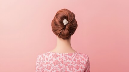 Vintage woman with 1960s beehive hairstyle in mod dress