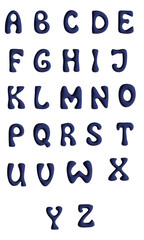 Blue volumetric font. Three-dimensional round font isolated on white background.