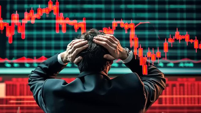 Market Crash: Investor's Despair Amidst Red Candlesticks