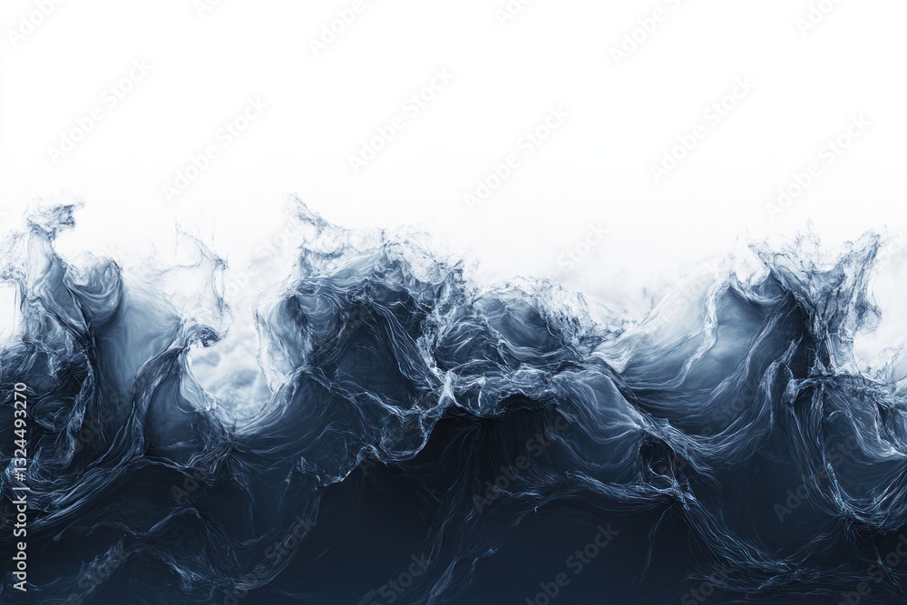 Poster dark blue sea water with powerful waves crashing, creating white foam at the surface and a dynamic t