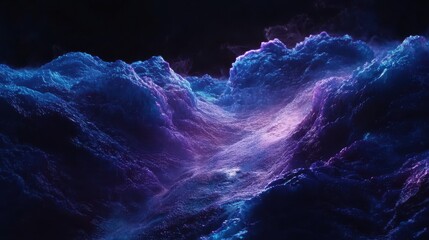 Fototapeta premium 4. The scene features a black background with wavy, grainy gradients of blue and purple colors, bathed in a soft, glowing light against a dark backdrop