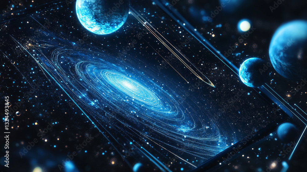 Aufkleber abstract image of a open tablet blue in the form of a starry sky or space, consisting of points, lin