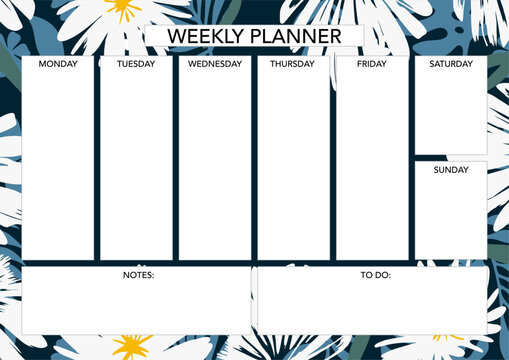 Weekly planner template with florals. Abstract modern design. Blank printable sheet. - Powered by Adobe