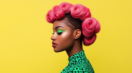Neoninfused retrofuturistic victory rolls blending vintage and modern beauty