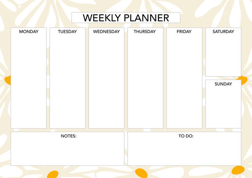 Weekly planner template with florals. Abstract modern design. Blank printable sheet. - Powered by Adobe