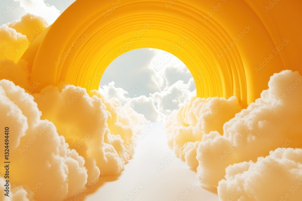 Poster elegant 3d design showcasing a monochromatic yellow scene with a smooth white tunnel exuding light a