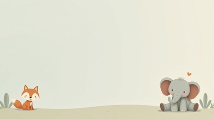 Adorable Fox and Elephant Illustration A Sweet, Simple Design for Children's Products