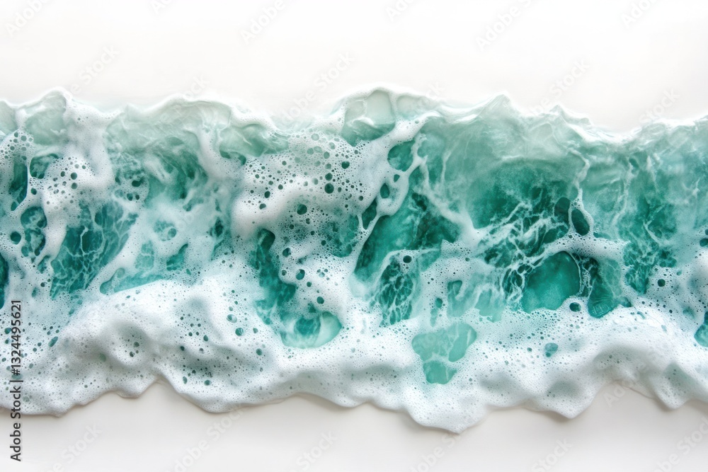 Poster pure turquoise water with a smooth gradient and foamy patterns from soft waves rolling gently.