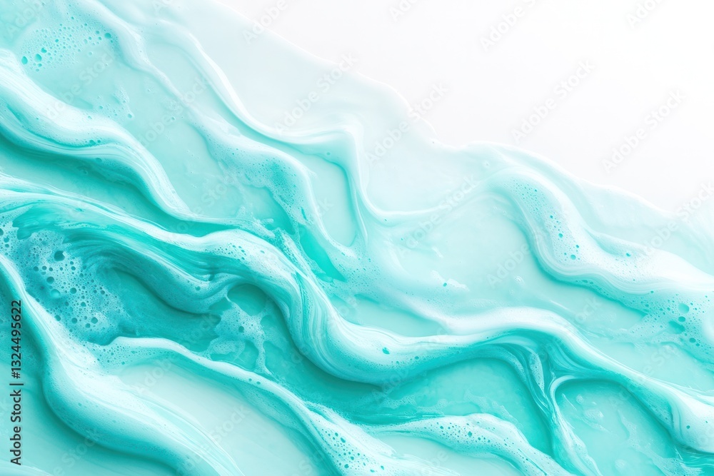 Poster pure turquoise water with a smooth gradient and foamy patterns from soft waves rolling gently.
