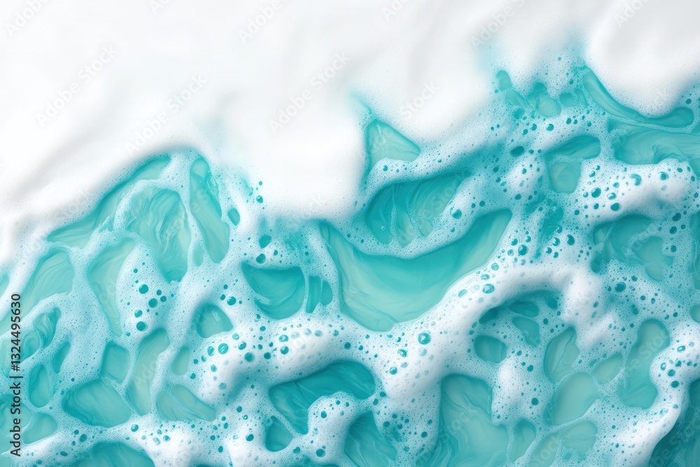 Poster pure turquoise water with a smooth gradient and foamy patterns from soft waves rolling gently.