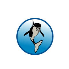 Fototapeta premium An illustration of an orca with a more cartoonish and expressive design. This orca appears lively, making it suitable for educational or entertainment-themed graphics.