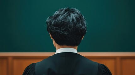 Lawyer in robes watches court proceedings 
