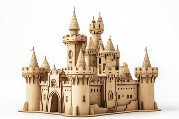 Fototapeta premium This stunning wooden castle captures the essence of fantasy with its detailed turrets and towers isolated on transparent background