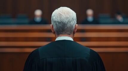 Lawyer in robes watches court proceedings 