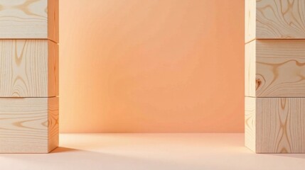 Simple Wooden Cubes Against a Peach Background A Minimalist Product Display