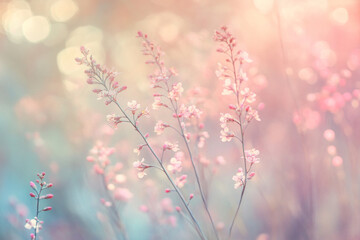 Naklejka premium Dreamy Watercolor Floral Background – Soft Pastel Flowers and Clouds