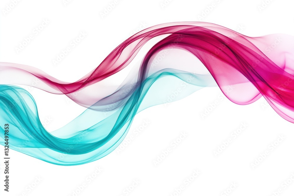 Poster swirling light patterns in a vibrant palette of red, teal, and magenta, creating an impression of mo