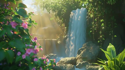 A waterfall is a breathtaking natural wonder where water cascades down from a height, creating a mesmerizing display of power and beauty. The rushing water crashes against rocks, producing a soothing 