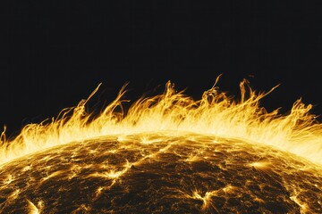 The sun's surface showcasing dynamic textures and glowing plasma, highlighted against a deep black cosmic void.