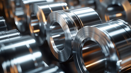 Fototapeta premium Detailed Industrial View of Metal Rolls in Manufacturing Facility