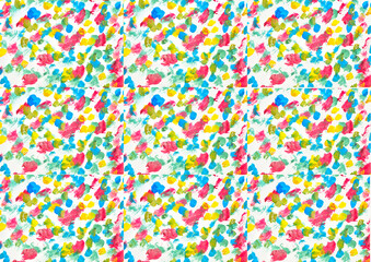 A drawing created with drops of watercolor paint of different shades and repeated several times in the GIMP photo editor. Created with GIMP