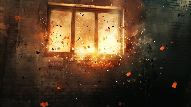 epic explosion shattering a window – ideal for action movie posters, video game art, and dynamic promotional materials