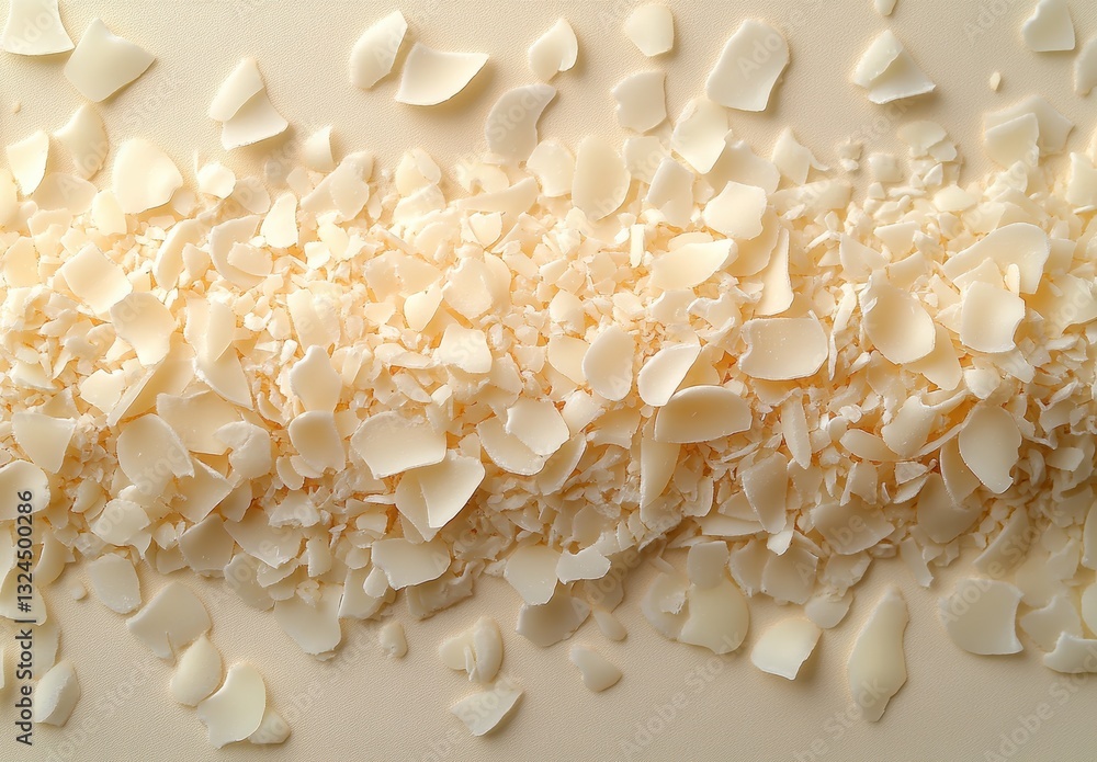 Poster delicate white shavings of natural material spread across a light surface, showcasing fine texture a