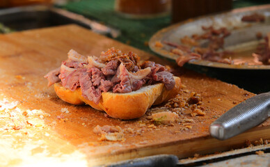 sandwich called LAMPREDOTTO made with beef stomach meat and lots of spices typical dish of Florence...