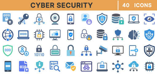"Cyber Security Icons - Network Security, Data Protection, Online Safety, Encryption, Authentication Icon Set"