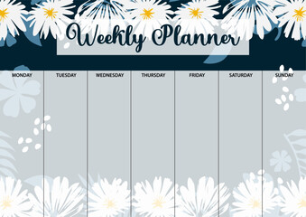 Weekly planner page for printing. A4 size. Planner page with florals.