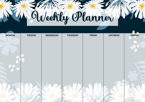 Weekly planner page for printing. A4 size. Planner page with florals.