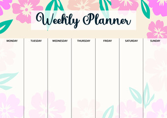 Weekly planner page for printing. A4 size. Planner page with florals.