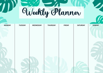 Weekly planner page for printing. A4 size. Planner page with florals.