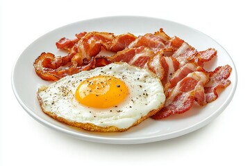 Delicious breakfast plate featuring a sunny-side-up egg and crispy bacon on a white plate