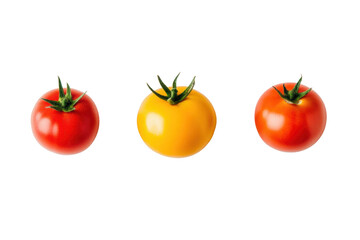 Tomatoes of different colors arranged in a row, cut out