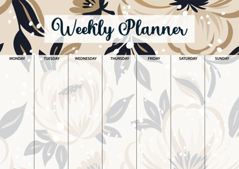 Weekly planner page for printing. A4 size. Planner page with florals.